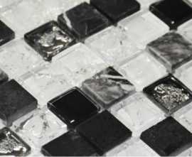 Мозаика № 2026 микс мрамор черный-черный-белый кол-платина (1.5х1.5) 30х30 от Роскошная мозаика