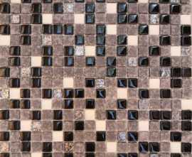 Мозаика №2201 микс белый матовый-черный колотый матовый-черный-платина рифленый низ (1.5х1.5) 30х30 от Роскошная мозаика