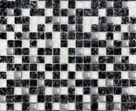 Мозаика № 503 микс черный колотый-белый колотый-платина (1.5х1.5) 30х30 от Роскошная мозаика