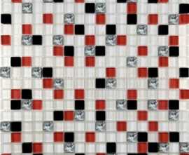 Мозаика №458 микс белый-красный- черный-платина (1.5х1.5) 30х30 от Роскошная мозаика